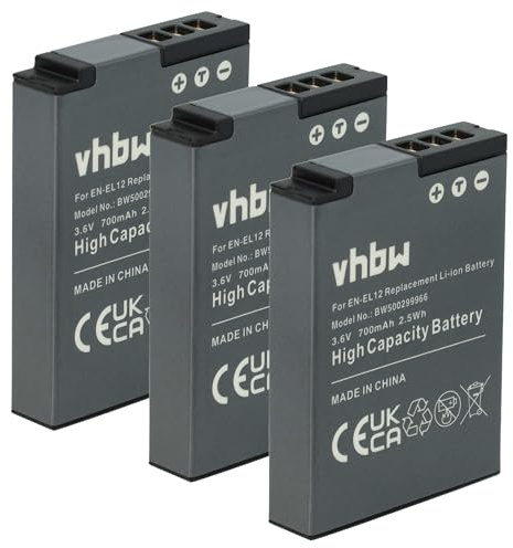vhbw 3X Akku kompatibel mit Nikon Coolpix AW100s, AW100, B600, AW120s, AW110, AW120, AW130, A1000, A900 Kamera (700 mAh, 3,6 V, Li-Ion)