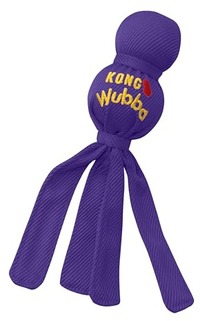 KONG Wubba Zerrspielzeug, Für Kleine Hunde | Interaktives Zerr- und Wurfspielzeug aus verstärktem Nylon, Stoffschwänze und Quietscher, für Tauziehen