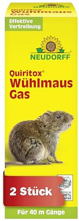 Neudorff Quiritox WühlmausGas – Vertreibt zuverlässig Wühlmäuse und Maulwürfe, ohne sie zu schädigen. Für 40 m Gangsystem, 2 Stück