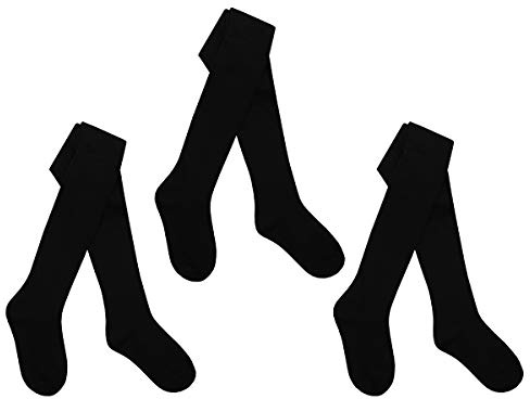 I.L.C.K Girls 3 Pairs Back To School Plain Cotton Rich Tights, Black, 5-6 Years