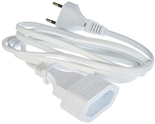 Electraline 900007 - Prolongador de 2 m con Toma Europea, Cable 2x1 mm², Color Blanco