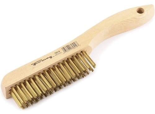 Forney 70519 Wire Scratch Brush, Brass with Wood Shoe Handle, 10-1/4-Inch-by-.012-Inch