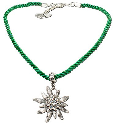 Alpenflüstern Kordel-Trachtenkette Strass-Edelweiß - Damen-Trachtenschmuck Dirndlkette in traditionellen Farben DHK100