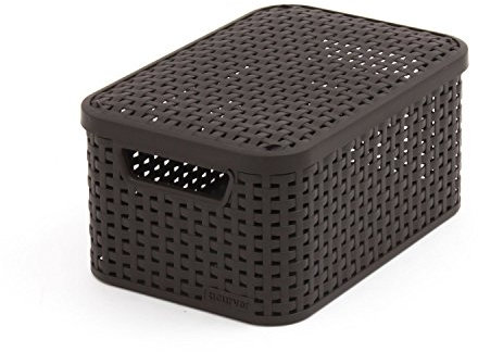 CURVER, CURVER 205839, Cesta con Tapa con Efecto Mimbre (tamaño pequeño, Polipropileno), Color marrón, 8 L