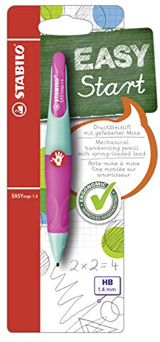 STABILO - Ergonomischer Druck-Bleistift für Rechtshänder - EASYergo 1.4 in türkis/neonpink - inkl. 3 dünner Minen - Härtegrad HB