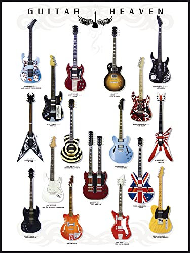 1art1 Gitarren Poster Guitar Heaven, Rock Hall of Fame Bilder Leinwand-Bild Auf Keilrahmen | XXL-Wandbild Poster Kunstdruck Als Leinwandbild 80x60 cm