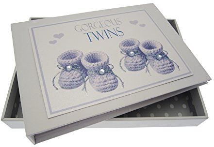 White Cotton Cards Wunderschönes Mini-Fotoalbum für Zwillinge, blaue Booties