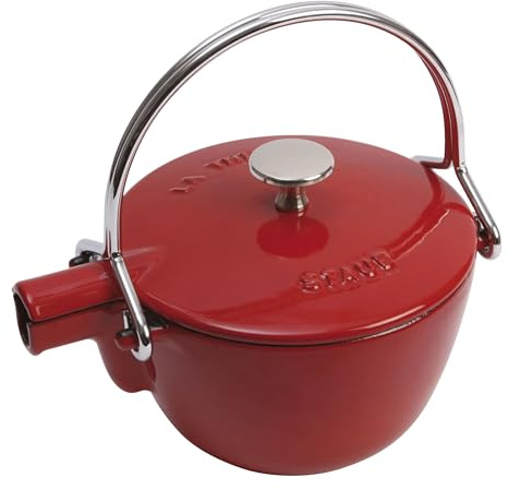 STAUB Teekanne, Wasserkessel aus Gusseisen, Rund, 16,5 cm, 1,1 L, Für alle Herdarten, Induktion, Kirsch-Rot
