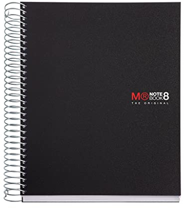 Miquelrius - Cuaderno A5 Cuadriculado 5 mm, 200 Hojas con 8 Bandas de Colores, Papel Extra Opaco 70 g/m², Tapas Polipropileno Resistente con 2 Taladros, Notebook The Originals, Negro