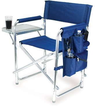 Personalized Imprinted Sports Director Chair with Side Table and Pocket - Navy Blue