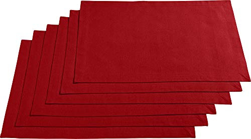 REDBEST Tischset, Platzset, Untersetzer Uni 6er-Pack Seattle, 100% Baumwolle rot Größe 30x45 cm - Robustes, glattes Gewebe, mit hochwertigem Kuvertsaum