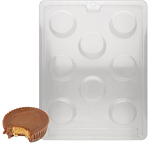 cybrtrayd life of the party ao033 large peanut butter cup chocolate candy mold in sealed protective poly bag imprinted with copyrighted cybrtrayd molding instructions