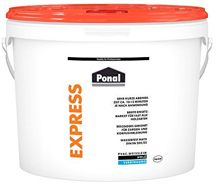 Ponal Express Holzleim, transparent und schnell trocknender Holzkleber für vielseitige Verleimungs- & Bastelarbeiten, wasserfester Leim im Eimer, 1x10kg
