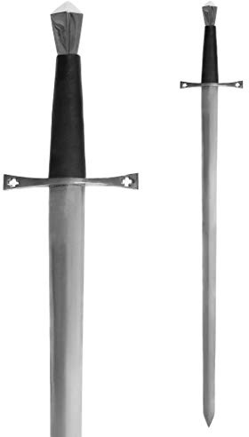 Battle-Merchant - Mittelalterlicher Einhänder aus Stahl - Templerschwert - Ungeschärftes Ritterschwert mit Kreuz-Parierstange, Ledergriff, Gesamtlänge 96 cm – Historisches Sammlerstück & Dekoration