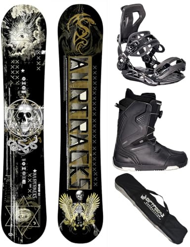 AIRTRACKS Snowboard Set Paquete Completo Tabla Wow Carbon Wide Hybrid Rocker Hombre 160 - Fijaciones Master - Botas Strong ATOP 46 - SB Bag