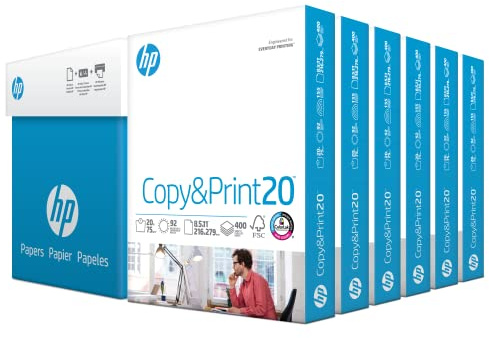 HP Druckerpapiere | 8,5 x 11 Papier | Kopieren und Drucken 9,1 kg | 6 Stück Hüllen – 2.400 Blatt | 92 hell | hergestellt in den USA – FSC-zertifiziert | 200010C