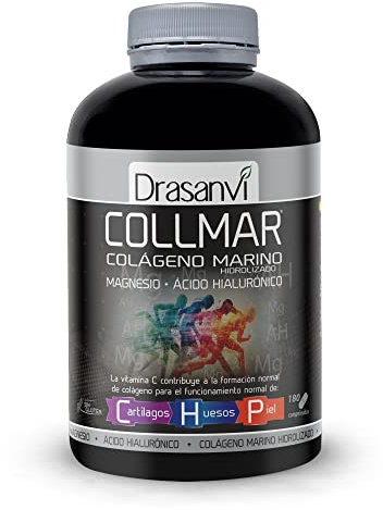 Drasanvi COLLMAR Colágeno Marino Hidrolizado con Ácido Hialurónico, Magnesio, Vitamina C natural | para cartílagos, huesos y piel | Alta dosis 3.900 mg/día | 180 comp = 30 días | Sabor vainilla