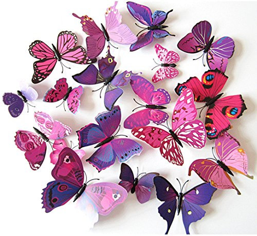 Stickers muraux papillons en 3D avec pastilles autocollantes - Couleur Alive (pink-lila)
