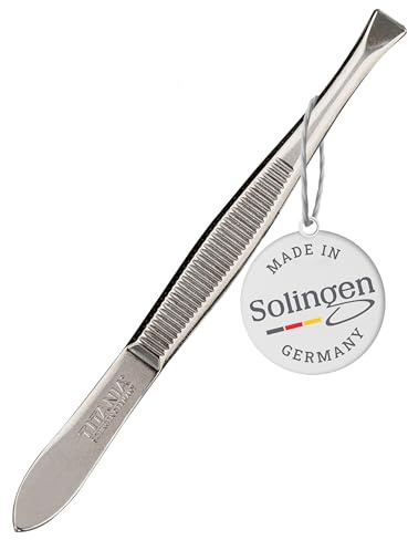 TITANIA Pinzette aus Solingen (8cm) • Made in Germany • Augenbrauen-Pinzette zum Zupfen • Extra präzise • Für Haarentfernung · Gerade, breite Spitze
