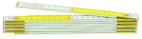 Metrica 23160 Mètre bois 2 m Blanc/Jaune décimales Rouges