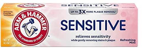 ARM & HAMMER Sensitive Whitening Fluoride Anticavity Toothpaste with Orajel, Frosted Mint 4.50 oz (Pack of 3)