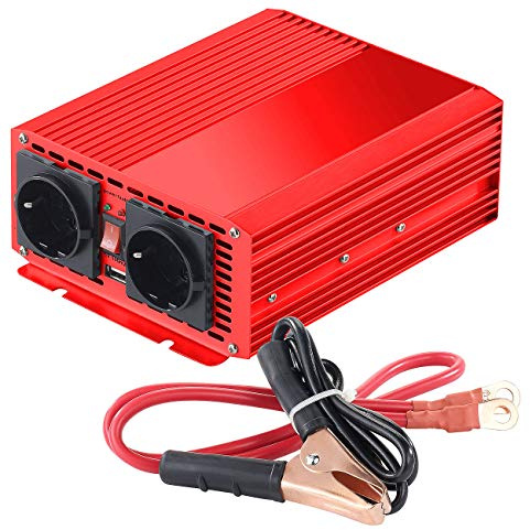 revolt Sinus Wechselrichter: 700W-Kfz-Spannungswandler auf 2X 230V, USB, 1.400W Spitzenlast (Wechselrichter 12V 230V, Spannungswandler, 24V)