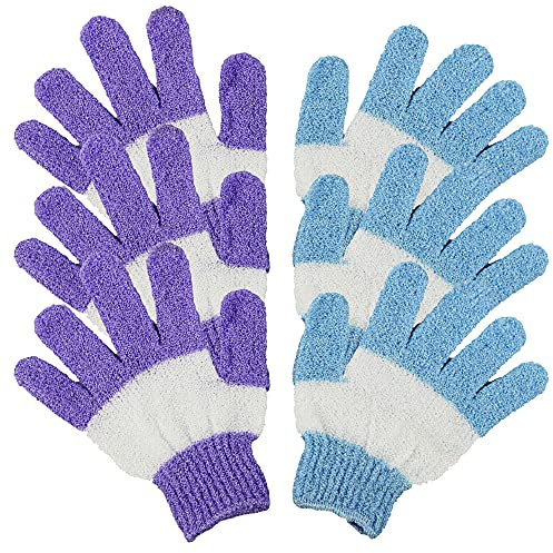 com-four® 3 Paar Waschhandschuh Massagehandschuh Peelinghandschuh in lila und blau (03 Paar - Handschuh)