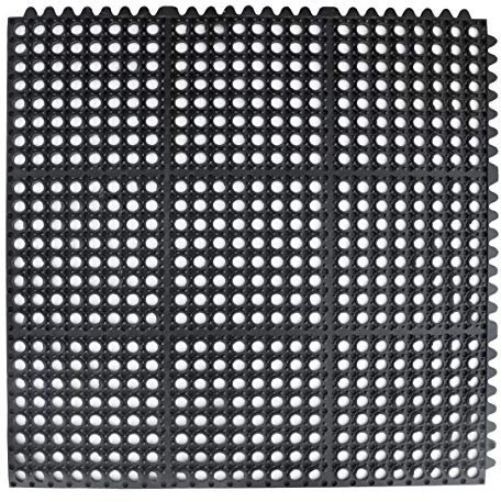 New Star 54491 Commercial Grade Anti-Fatigue Interlocking Rubber Floor Mat, 3-Feet by 3-Feet, Black