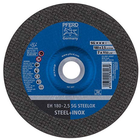 PFERD 162279 Trennscheiben, Leistungs Linie, SG Steel, Gekröpfte Ausführung EH, 22.23mm Bohrungs Ø, 2.5mm x 180mm, 25 Stück