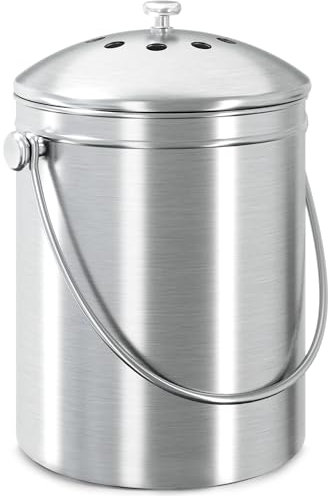 Bidone per compostaggio in acciaio inox di alta qualità, 3 litri, include filtro al carbone Utopia Kitchen