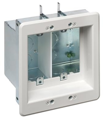 Arlington TVBS505 2-Gang Steel TV Box Recessed Outlet Wall Plate Kit, White, 1-Pack