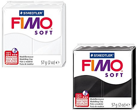 STAEDTLER 10123817 8020 AMZ 1 - Fimo Soft Modelliermasse, 2 Blöcke, 57 g, schwarz/weiß