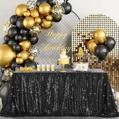 B-COOL 60x102-inch Black Sequin Table Linens Halloween Tablecloth Seamless Glitter Tablecloth Wedding Sequin Tablecloth