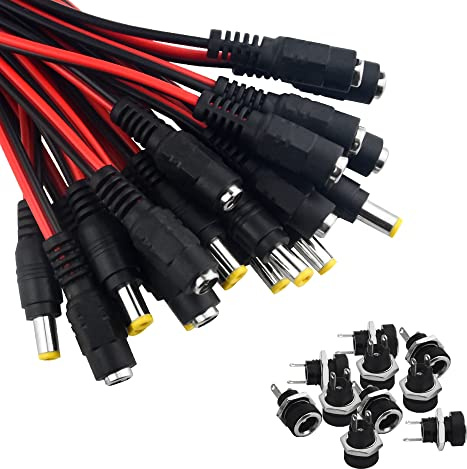 WMYCONGCONG 30 Piece 5.5mm x 2.1mm DC Power Pigtail Cable, DC Male and Female Power Pigtail Adapter and DC Power Jack Socket for Home Security Surveillance Camera and Party Lighting