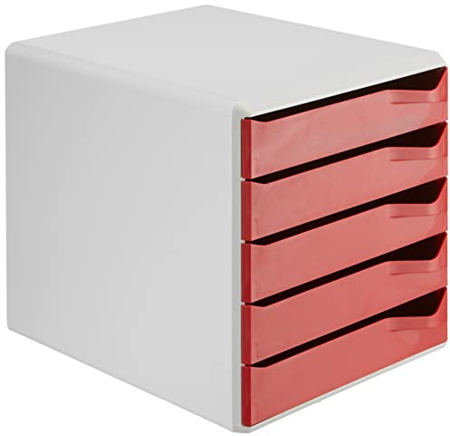 Leitz 52800025 låduppsättning postuppsättning, 5 lådor, ljusgrå/röd