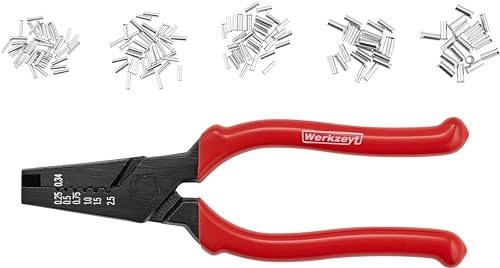 WERKZEYT kabeländhylsa tång – 150 stycken – 40 x 0,50 mm², 40 x 0,75 mm², 30 x 1,00 mm², 20 x 1,50 mm², 20 x 2,50 mm² – Crimptång för kabelanslutningar/ledarändhylsor Set/kabelhylsor / B20423