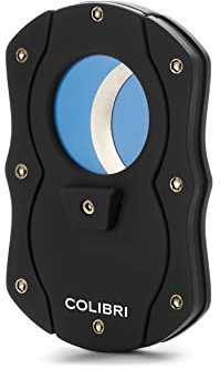 Colibri-Cortapuros de acero inoxidable negro, con guillotina resorte de doble hoja, hojas color azul-Cigarros de hasta 2,46 cm de diámetro - Se suministra con estuche de regalo.Colibri desde 1928