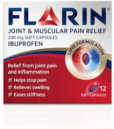 Flarin Joint & Muscular Pain Relief, 200 mg Soft Capsules, Muscle, Rheumatic, Joint and Back Pain Relief, Lipid Ibuprofen, Unique Lipid Formulation, Painkillers, 12 Soft Capsules