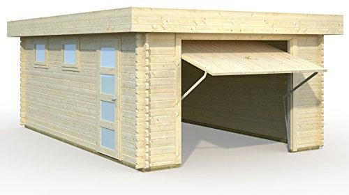 Palmako Blockbohlen-Garage Rasmus 19,0 44 mm natur mit Sektionaltor