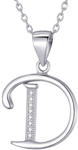 Morella collar de mujer con colgante letra D de 925 plata rodiada con piedras de circonita para damas 45cm color blanco