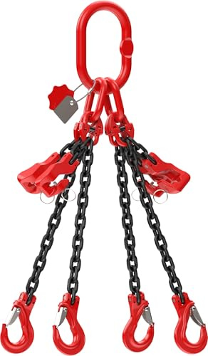 Dolezych DoKett 4-Strang Kettengehänge, verkürzbar, Güteklasse 8, 1 m Länge, Kette für Kräne, mit Gabelkopfhaken, 2360 kg Tragfähigkeit bis 45°, 1700 kg bis 60°