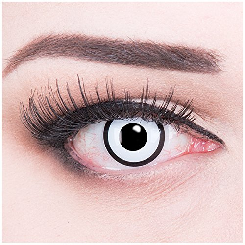 Farbige weiße weisse Kontaktlinsen mit Stärke -6,00 crazy Kontaktlinsen crazy contact lenses White Out weiß 1 Paar. Mit Linsenbehälter! perfekt zu Halloween