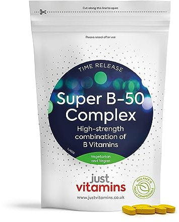 Super Vitamin B-50 Complex | x90 High Strength Tablets Containing All 8 B Vitamins - VIT B1 Thiamine, B2, B3 Niacin, B5, B6, B7 Biotin, Inositol, B9 Folic Acid & B12. UK Made from Non Yeast Source