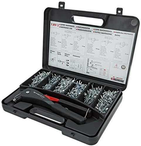 FACOM - Assortiment de Pince à Riveter et Rivets Aluminium Tête Standard et Large - Y.RIV3 - Environ 600 Rivets - Livré dans Boîte - Convient à un Usage Professionnel - Matériau Durable de Qualité