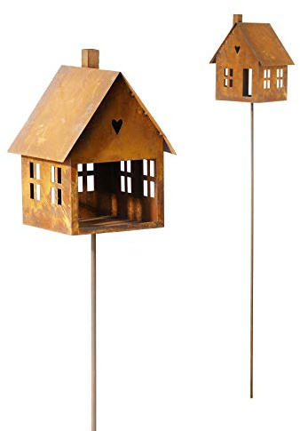 Vogelhaus Futterstelle Haus zum Stellen Laterne Metall Rost Deko Kerzenhalter Vogel Wildvögel