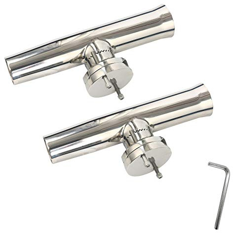 Amarine Made 2Pcs Fishing Rod Holder, Stainless Tournament Style Clamp on Rod Holder, Rail Mount Fishing Pole Holder for Rails 1-1/4 to 2