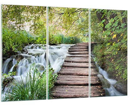 Mehrteilige Bilder auf Glas 165x110cm Glasbild Nationalpark Natur Kieselsteine Groß XXL Wanddeko Schlafzimmer Küche Set 3 teilige Wandbilder Dekoration Wohnzimmer Modern Wand Art GCE165x110-0355
