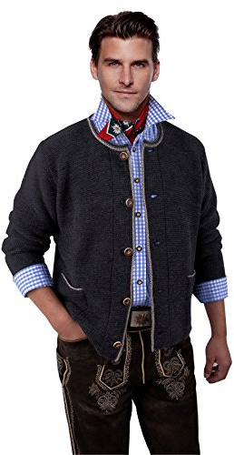 Moschen-Bayern Herren Trachtenjacke Trachtenstrickjacke Trachtenjanker Strickjacke Tracht Grau Schwarz 52