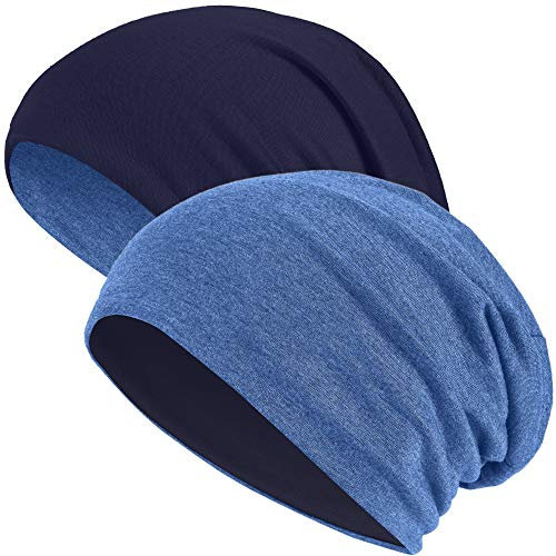 Hatstar® 2in1 Reversible Unisex Beanie | Damen und Herren Mütze | Übergangsmütze für Frühling und Sommer | SoftTouch Poly - Baumwolle | leicht & weich (2 in 1 Navy/Jeans)