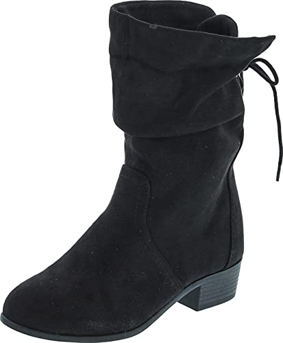 SodaKIMMY ~ Women's High Top Slouchy Ankle Boot Round Toe Foldable Faux Suede (Black, us_footwear_size_system, adult, women, numeric, medium, numeric_7)